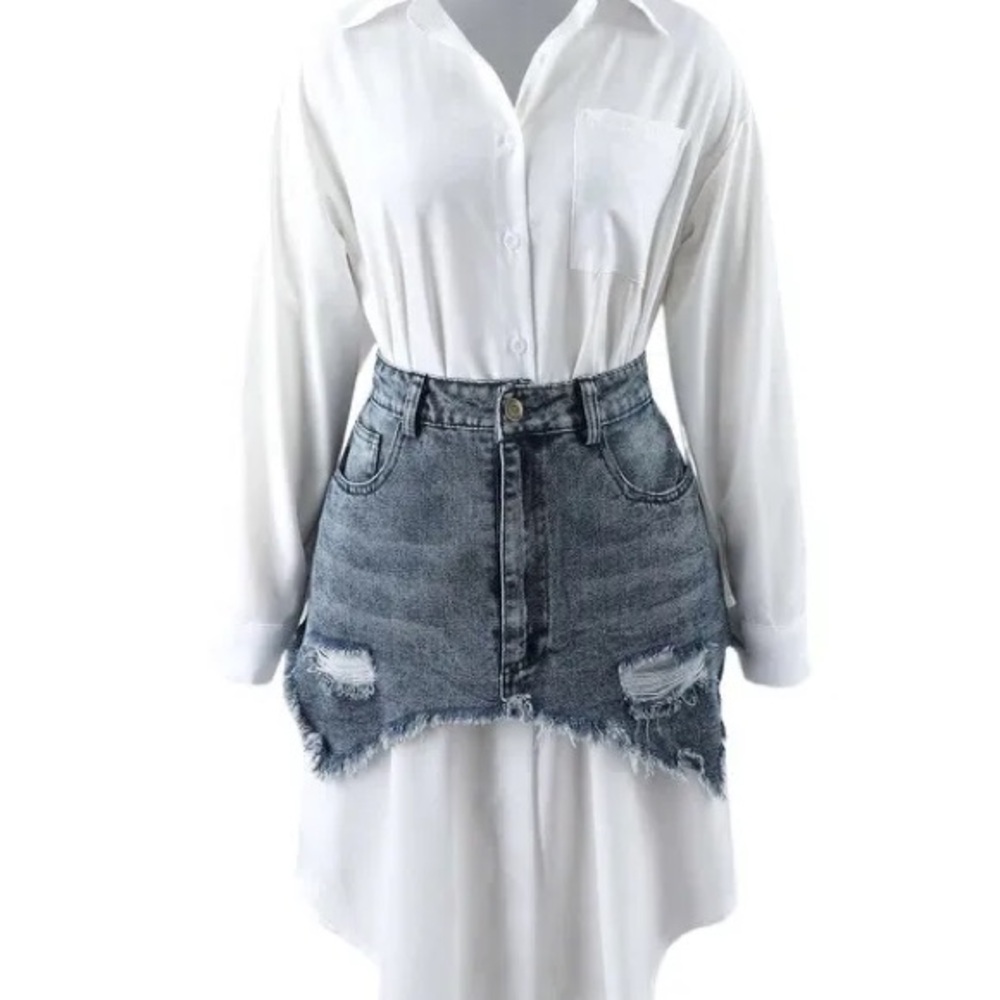 One Of Dem Days Dress Denim Distressed Skirt Set